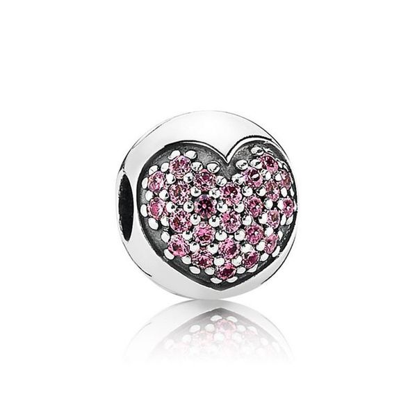

new 100% 925 sterling silver 1:1 genuine gem 791053czs pink pav heart fit diy bracelet original women wedding vintage jewelry gift, Black