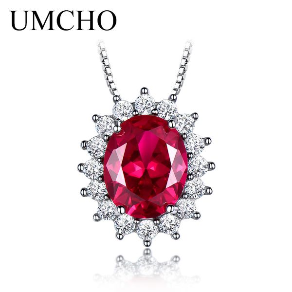 

umcho 10*8mm gemstone nano ruby necklaces 925 sterling silver princess pendant engagement wedding necklace for women with chain