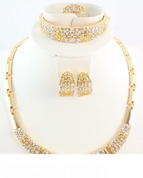 

jewelry sets necklace bracelet earring ring 18k gold fashion full rhinestone gold plated new african costume vintage jewelry, Black