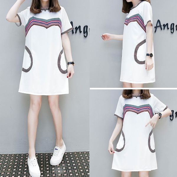 

1102# maternity clothes summer a line short sleeve easy matching loose stylish dress for pregnant women mom dress, White