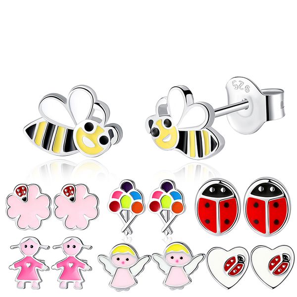

christmas animal collection enamel honeybee women children stud earrings original 925 sterling silver childrens day jewelry gift, Golden;silver