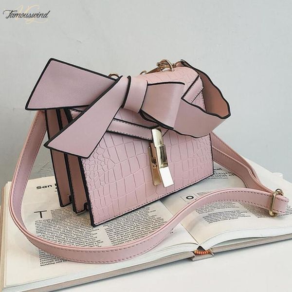 

elegant female bow tote bag 2020 new quality pu leather womens designer handbag stone pattern lock shoulder messenger bag