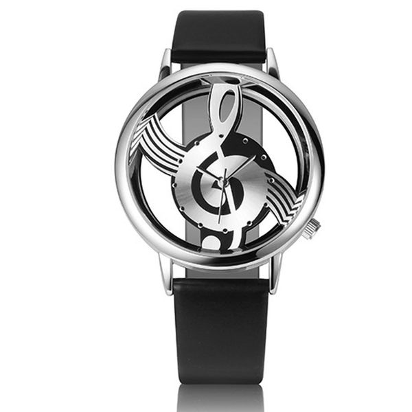 

fashion trendy women watch leather strap stylish creative music note dial watch casual students wristwatch, Slivery;brown