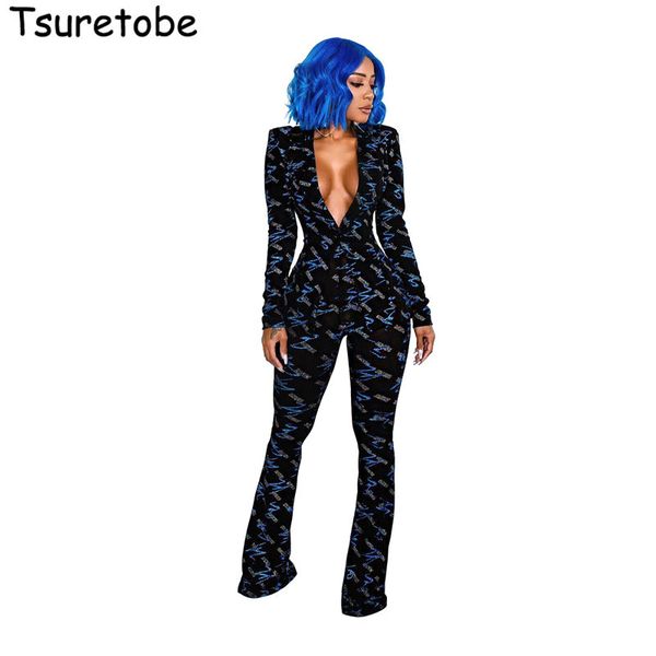 

tsuretobe 2019 women printing bodycon jumpsuit vestido female office wear casual bodycon bodysuit spring long sleeve jumpsuit, Black;white