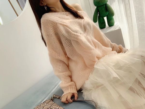 

2020 fashion women's sweater spring knitting mohair cutting coat maje very immortal women's super large ph, White;black