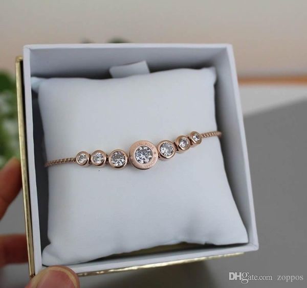 

fashion zircon rose gold link chain bracelets for women ladies shining cubic zircon crystal wedding party jewelry, Black