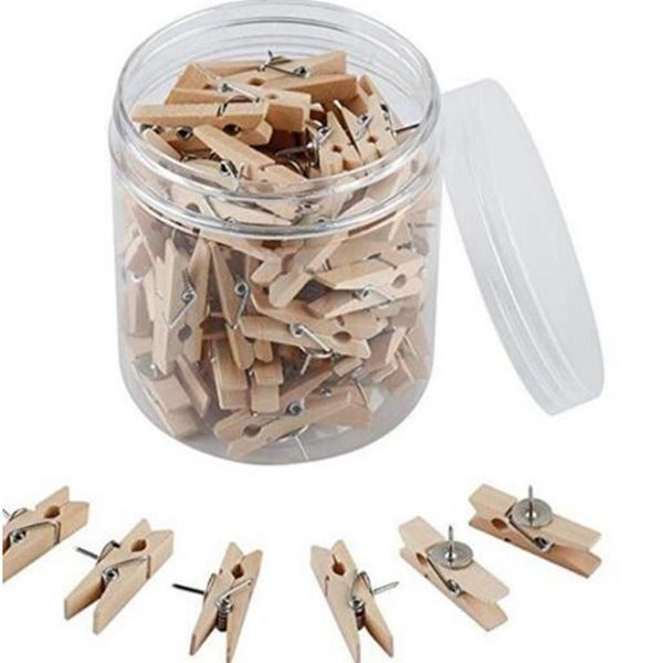 Empurre os pinos com naturais clipes de madeira Papel Pushpins Thumbtacks clipes prendedores de roupa Para Cork Board e foto