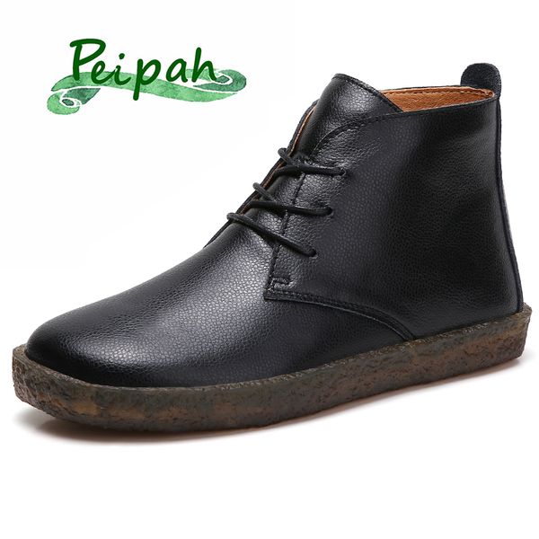 

peipah bootee woman 2019 ankle boots autumn rubber boots women's genuine leather shoes retro platform boots female botas mujer t200425, Black