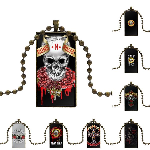 

for gift fashion glass cabochon pendant necklace with women bronze plated statement jewelry guns n roses music band retro, Silver