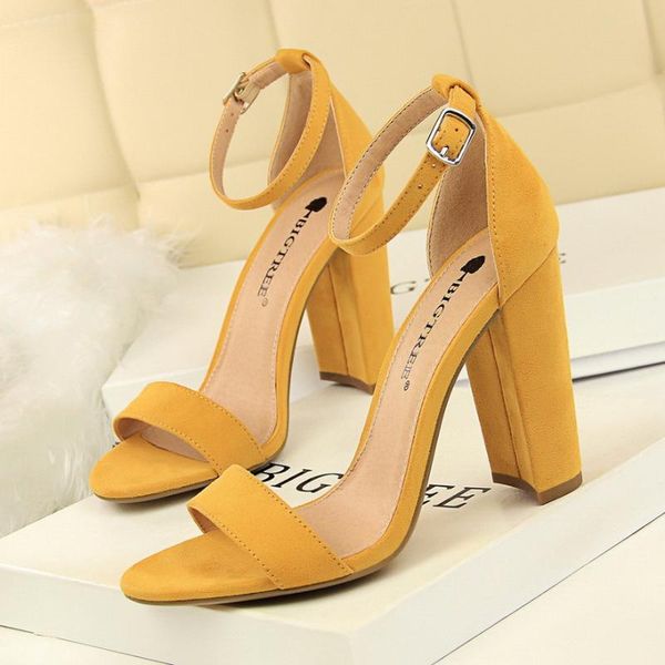 

2020 new women pumps buckle women shoes high heels block heels party shoes suede sandals plus size 43, Black