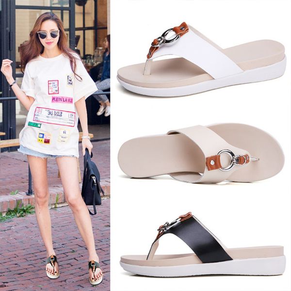 

women wedge slippers platform flip-flops ladies non-slip thick bottom slides female sandals slip on leather summer beach shoes, Black