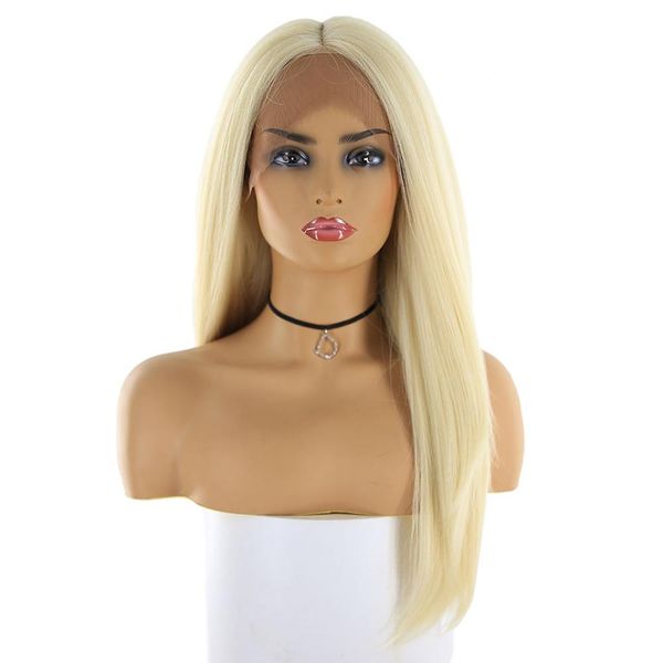 

613 блонд синтетические париков для женщин передней шиньон средней части модного косплей парик шнурка длинных прямых швейцарского шнурка, Black