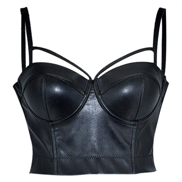 

leather corset women fashion hollow out corsets plus size black spaghetti strap crop for woman leather material, Black;white