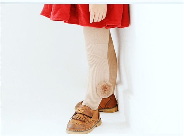 

baby girl tights baby combed cotton pantyhose kids tights plush ball infant solid color stripe pom-poms tights spring autumn, Blue