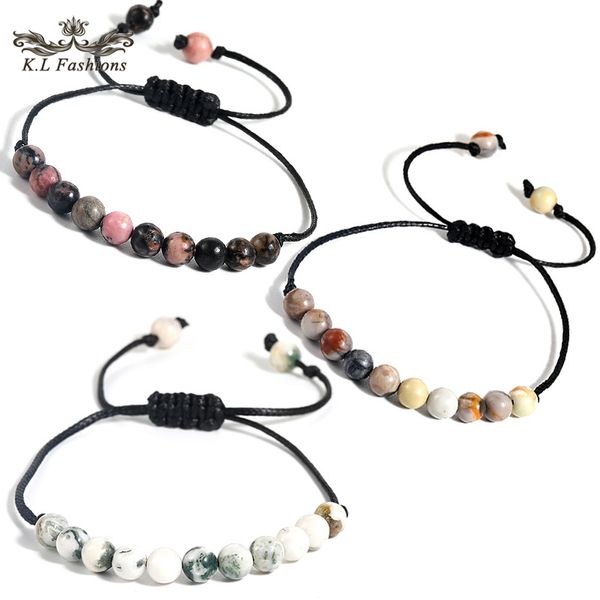 

fashion 6mm natural stone bracelets handmade weave braided wax rope bracelets for women men abjustable summer beach jewelry gift, Black