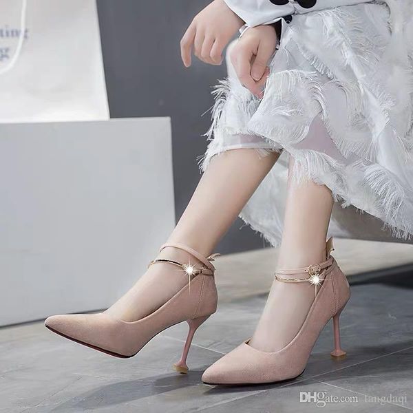 

single shoe girl 2019 spring and autumn new sharp high heels sketch black korean version of the professional shoe cat heel shoes