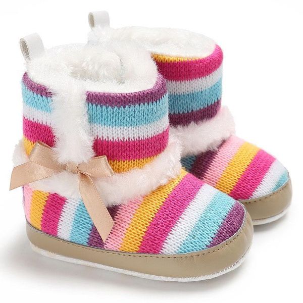 

lovely rainbow bowknot baby boots for newborn soft sole snow warm boots toddler winter shoes for baby girl, Black;grey