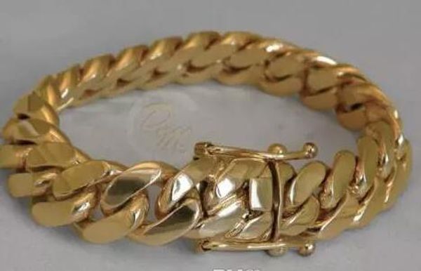 

14k gold miami men's cuban curb link bracelet 8" heavy 99.7 grams 14mm, Black
