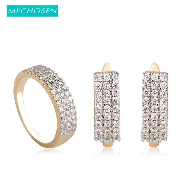 

mechosen splendid stud earrings ring set copper zirconia stones jewelry sets for women wedding party brincos bague femme, Silver