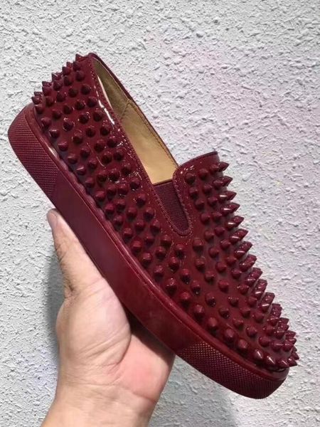 

lowcasual red bottom shoes suede red spike roller boats shoes men's flat women party designer lovers rivet sneakers, Black