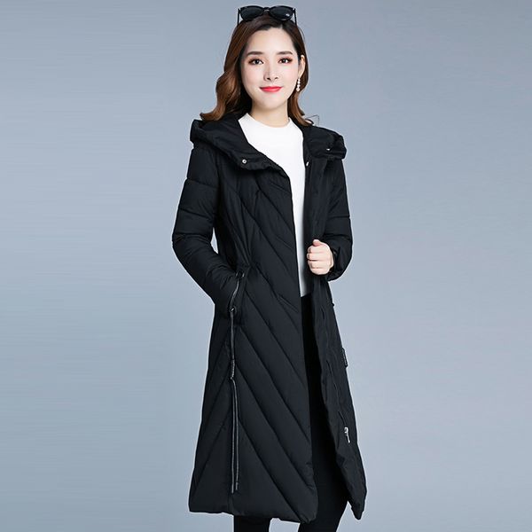 

2019 women winter hooded warm coat slim plus size 5xl black cotton jacket female casual thicken medium and long section parkas