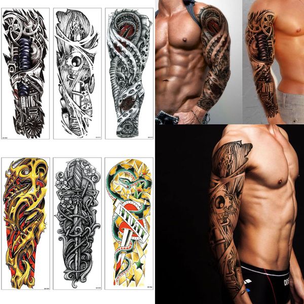 Full Arm Sleeve Tattoo Machine Decal For Man Gold Sickle Sword Waterproof Temporary Body Tattoo Sticker Design Simulation Transfer Paper New Dragon