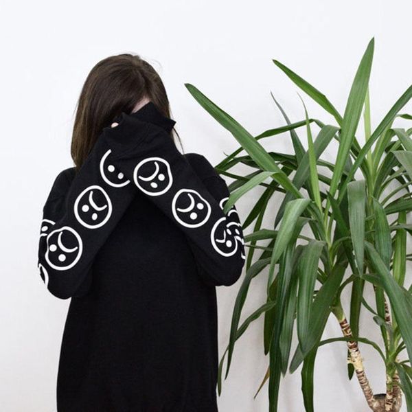 

sad faces emoticon sleeves printed keyboard sweatshirt black white tumblr hoodies winter tracksuit clothing luxury hoodie elastic