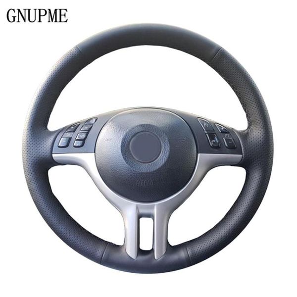 

gnupme quality diy customized hand-stitched black artificial leather car steering wheel cover for e39 e46 325i e53 x5 x3