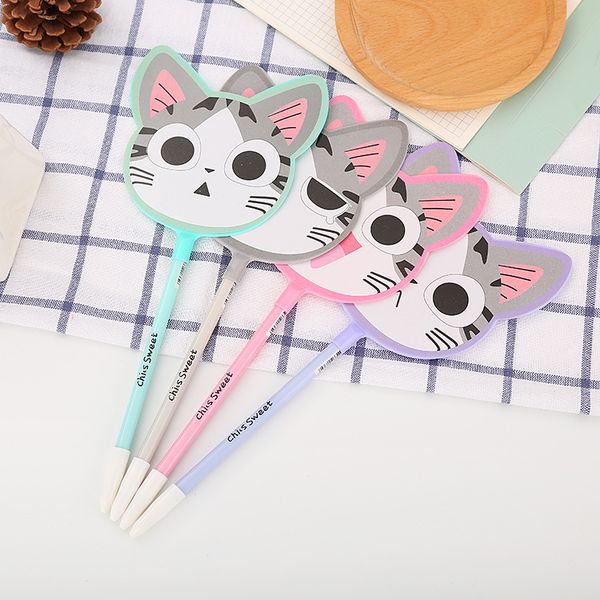 

40 pcs creative cartoon cheese cat fan neutral pen lovely student stationery prize gift kawaii school supplies
