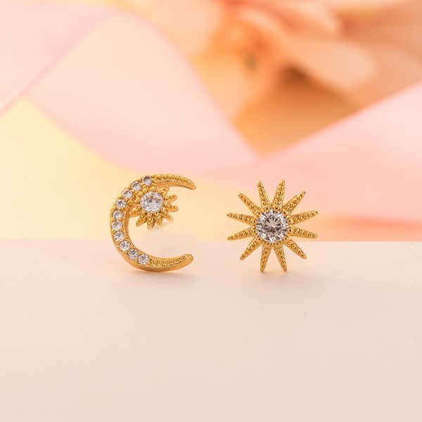 

trendy moon&star stud earring for women gold/silver color fashion original zircon earrings jewelry gift bijoux, Golden;silver