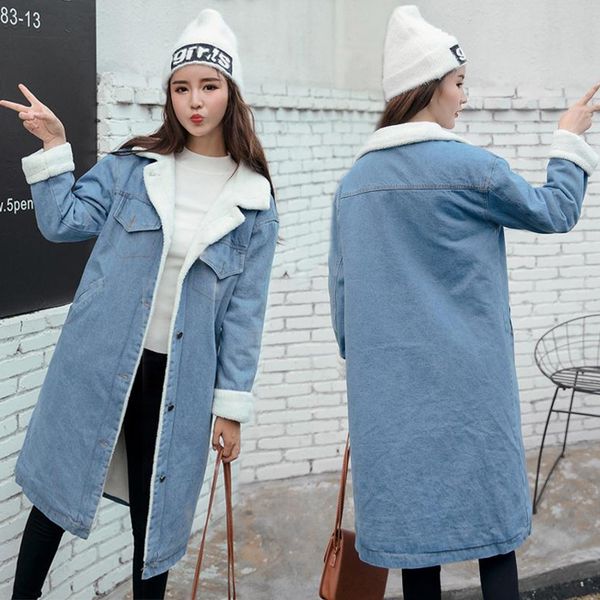

new 2019 women basic coat denim jacket women winter denim jacket for jeans coat loose warm long, Black;brown