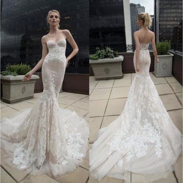 

inbal dror арабский кружева свадебные платья аппликация милая русалка свадебные платья часовня поезд сексуальная спинки тюль индивидуальные, White