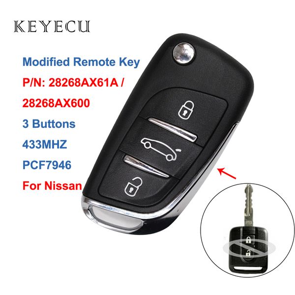 

keyecu upgraded flip car remote key 433mhz pcf7946 for cabster micra navara note nv200 pathfinder qashqai 28268ax600