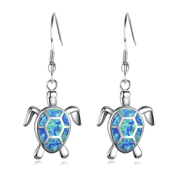 

long lovely white/blue fire opal drop earrings sterling silver 925 filled animal turtle dangle earrings jewelry, Golden