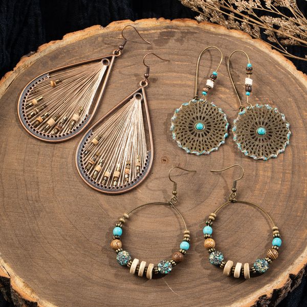 

3 pairs/set vintage bohemian boho ethnic dangle drop earrings for women's 2019 fashion jewelry accessories e0204,e1452,e2057, Silver