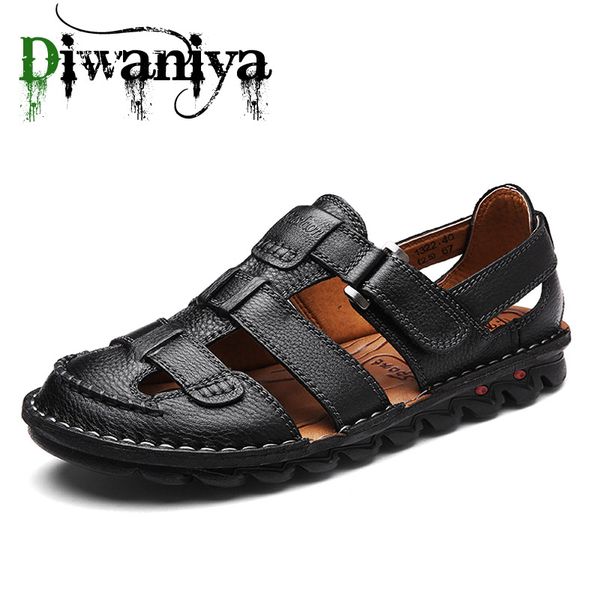 

diwaniya summer big size men's sandals british fashion genuine leather beach shoes mens casual massage non-slip slippers flats