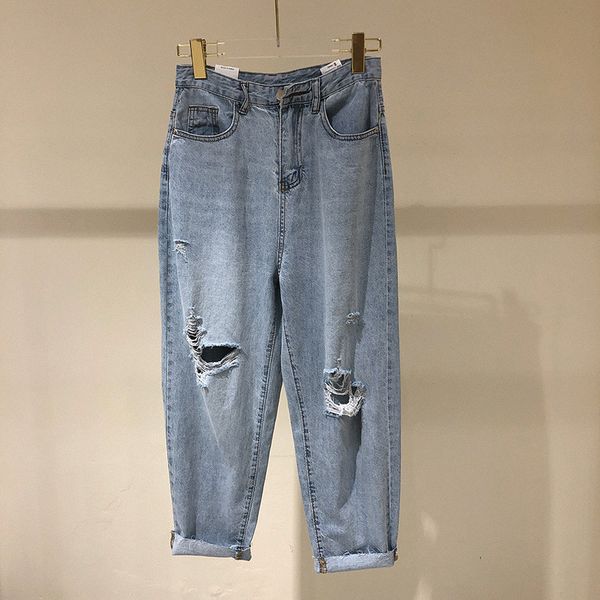 

2020 women summer fashion korea style vintage empire waist hollow out loose harem pant office lady casual office lady trouser, Blue