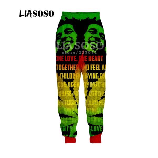 

liasoso autumn new men women fashion pants 3d print singer bob marley trousers casual fitness loose hip hop men trousers b188-13, Black