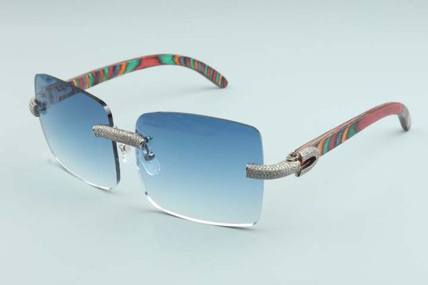 

2020 large square lenses micro-pave diamonds sunglasses natural peacock pattern wooden temples l-3524012-e, size:56-18-135 mm, White;black