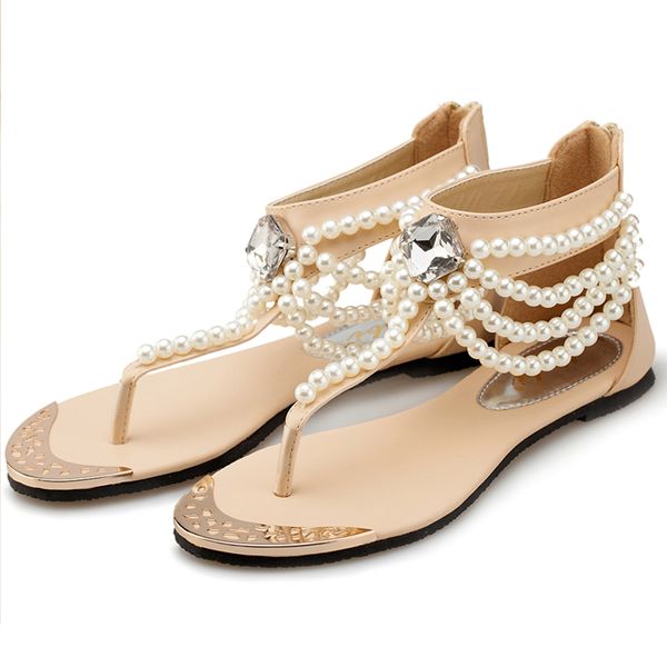 Heißer Verkauf - Sommer Neue Feste Süße Stil Tanga Sandalen Für Frauen Mode String Bead Alias Qualität Weibliche Flache Mit Schuhe A66-2