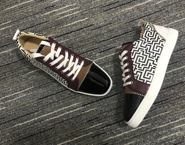 

wholesale low sneaker men red bottom shoes printed shoes square maze genuine leather italy made red sole junior shoes, Black