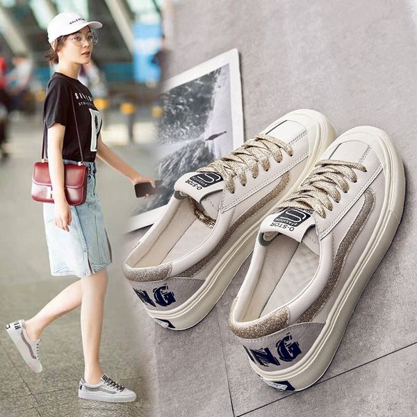 

versatile base white shoes women's 2019 new style korean-style flat keel thin shoes hong kong style skate women's ins stud, Black