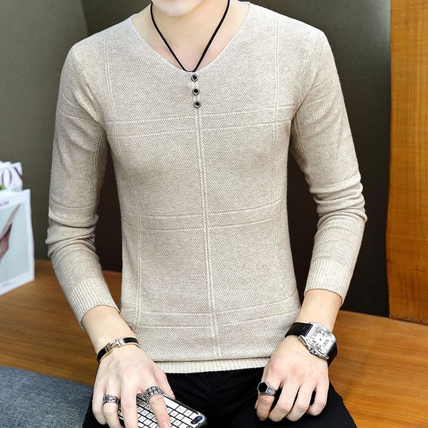 

2020 men's knitted thin render unlined upper garment v-neck sweater youth spring new thin sweater, White;black