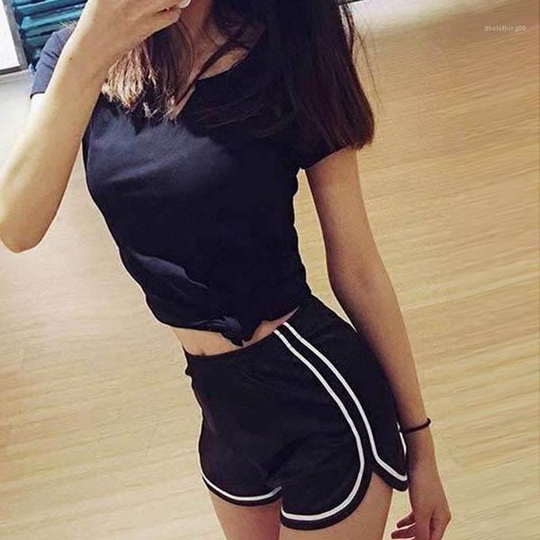 

color yoga shorts summer gym fitness casual drawstring short pants cotton running beach leisue sweat shorts pants women sports 4, White;black
