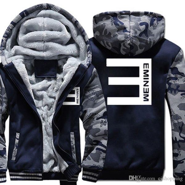 

eminem hoodie camouflage coat cardigan coat winter thicken fleece cotton coat cashmere hoodie zipper jacket warm sweatshirt us eu size, Blue;black