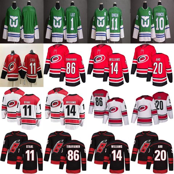 

2018-2019 season carolina hurricanes jerseys 10 ron francis jersey 1 mike liut 11 kevin dineen 20 sebastian aho hockey jerseys stiched, Black;red