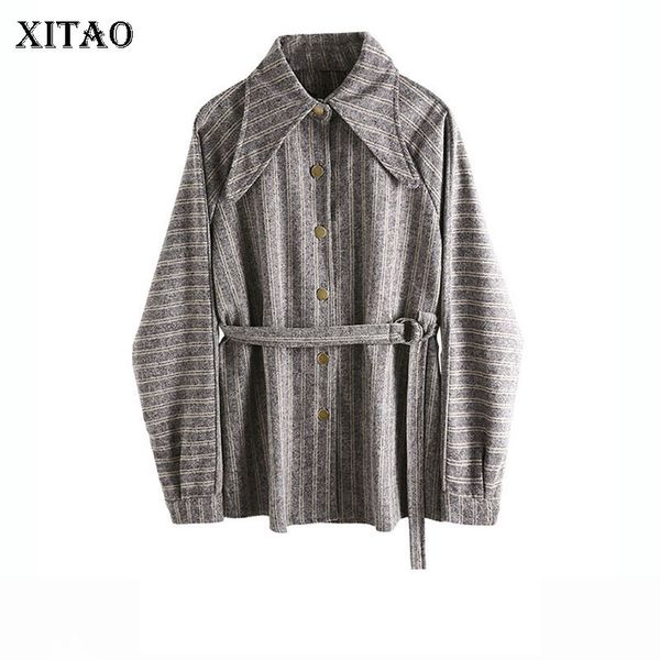 

xitao vintage fashion blouse striped women 2019 winter bandage elegant small fresh casual full sleeve minority shirt dmy1963, White