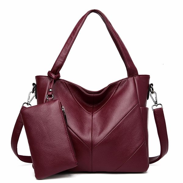 

2pc/sets women leather handbags large capacity tote bags female sac a main female soft leather shoulder bag bolsas