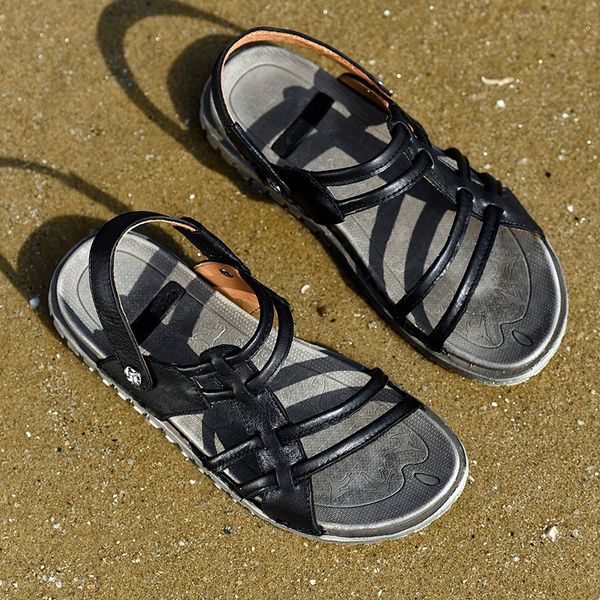 

2019 men's sandals casual summer men's summer flat slippers beach cross with roman shoes platform shoes, Black