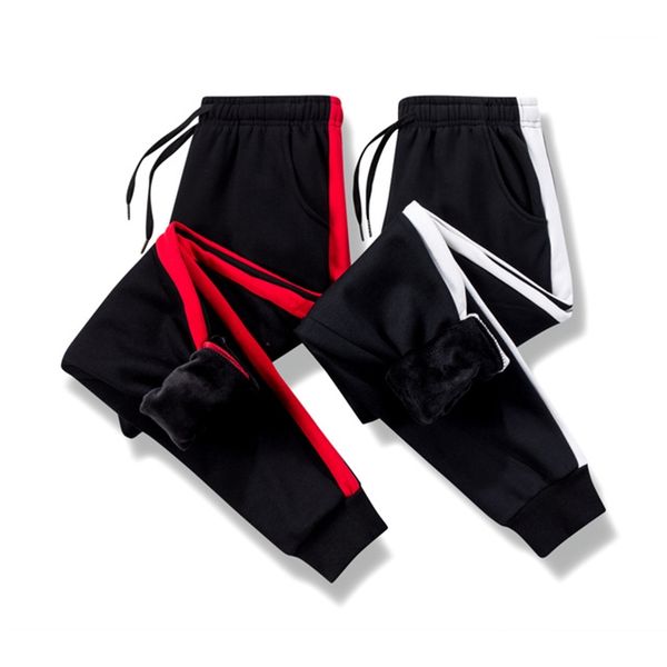 

sports casual pants men's cotton plus velvet sweat pants thick warm and breathable students large size beamed feet harem, Black